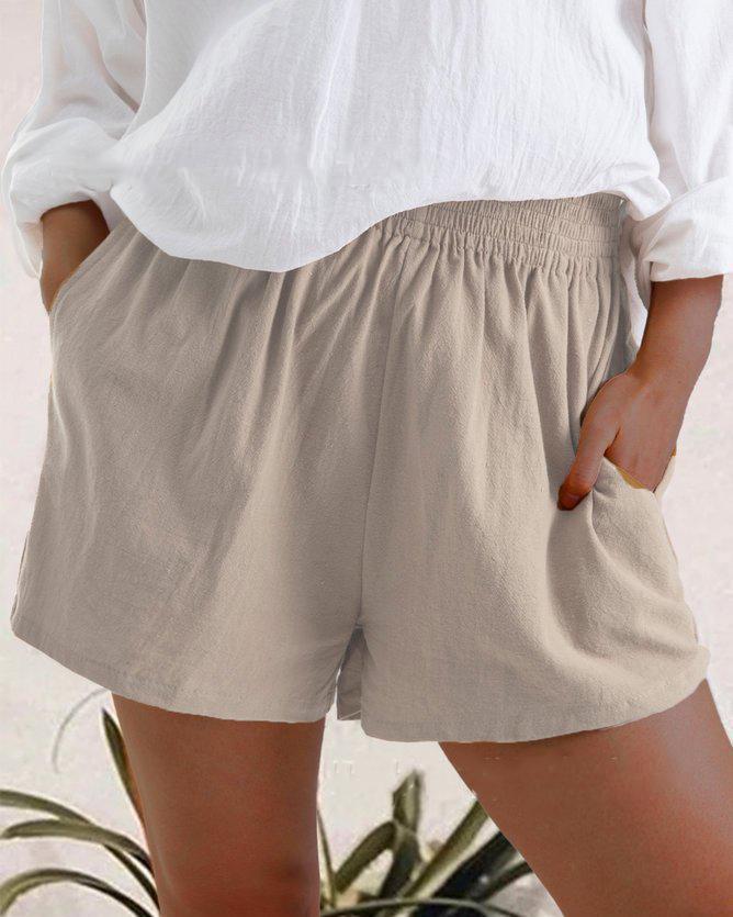 Short taille haute en lin mélangé