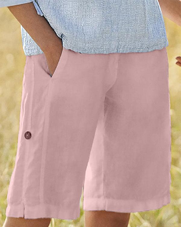 Short boutonné décontracté en lin d'été