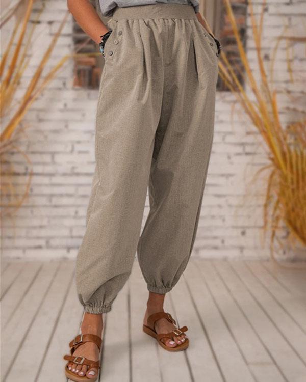 pantalon en lin à poche unie vintage