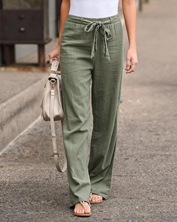 Plus Size Women's Linen Cotton Straight Pants