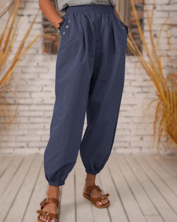 pantalon en lin à poche unie vintage