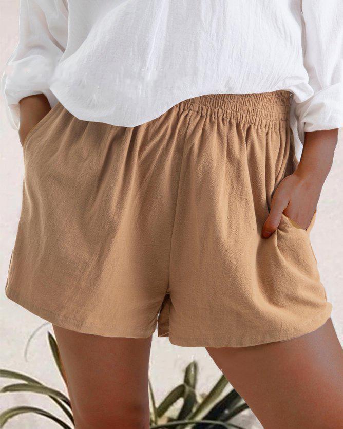 Short taille haute en lin mélangé
