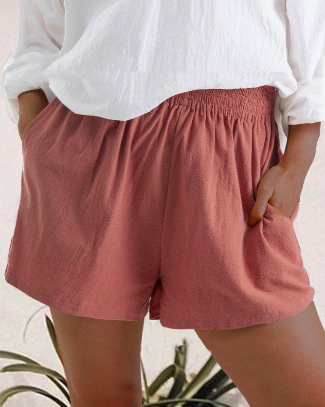 Short taille haute en lin mélangé