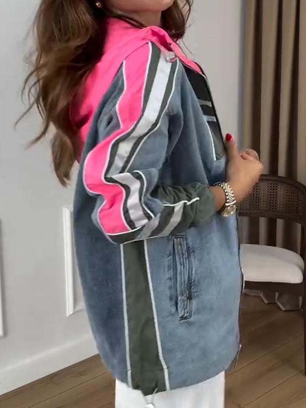 Manteau patchwork à capuche et manches longues pour femmes