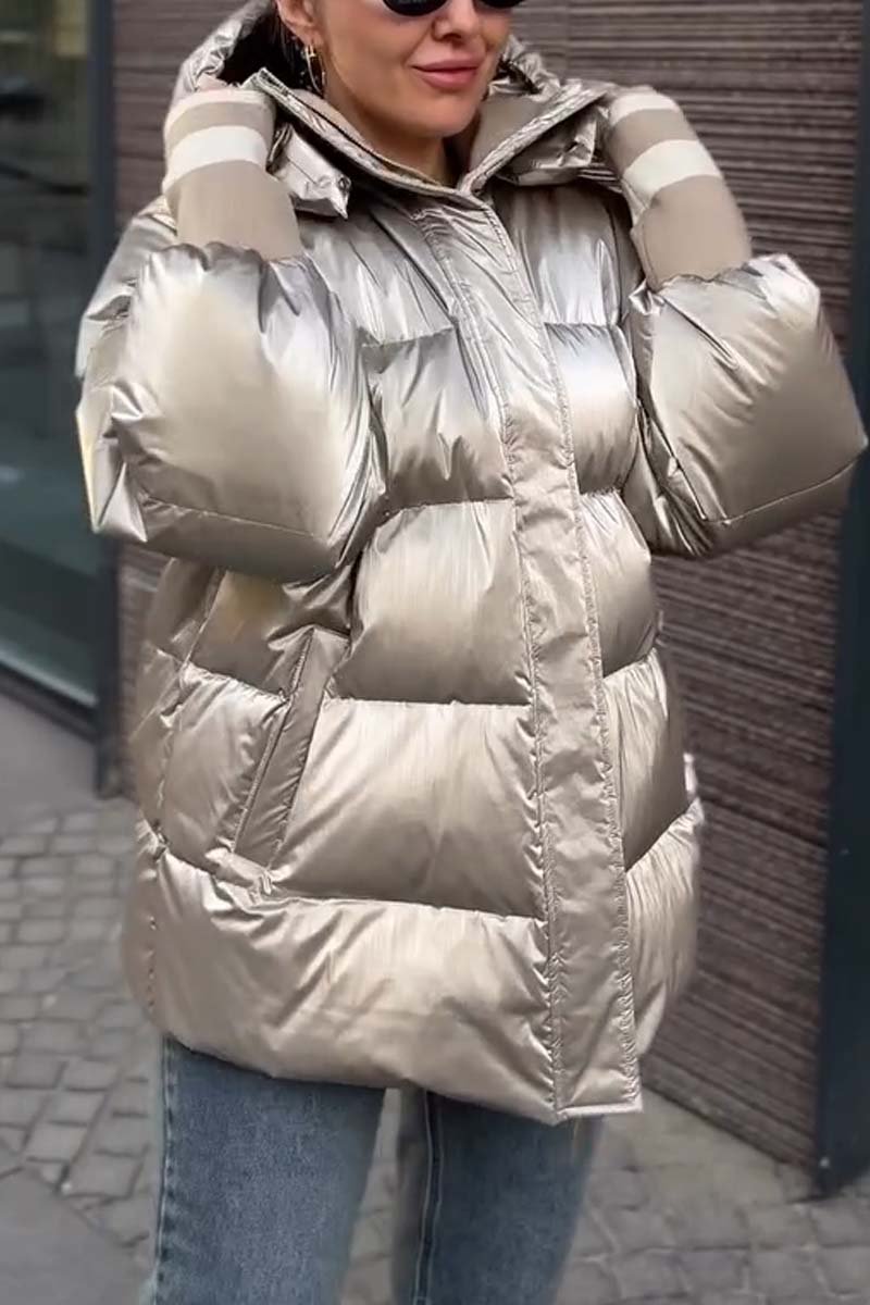 Manteau court décontracté en coton brillant pour femme