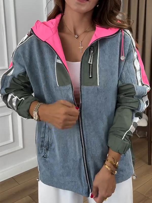 Manteau patchwork à capuche et manches longues pour femmes