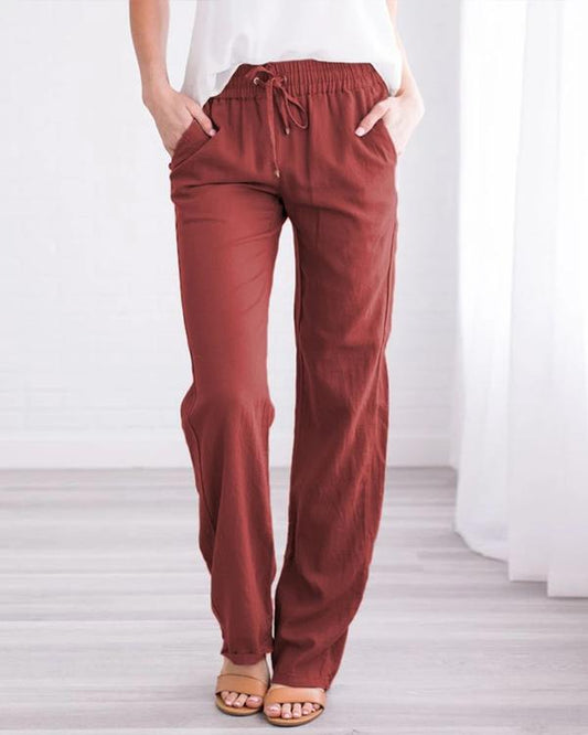 Pantalon droit en lin et coton pour femme