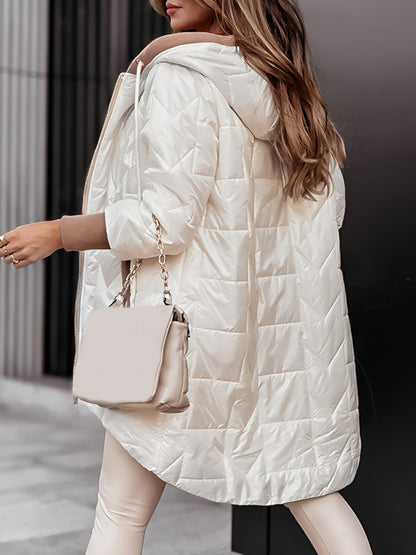 Manteau d'hiver à capuche et fermeture éclair de couleur unie pour femme