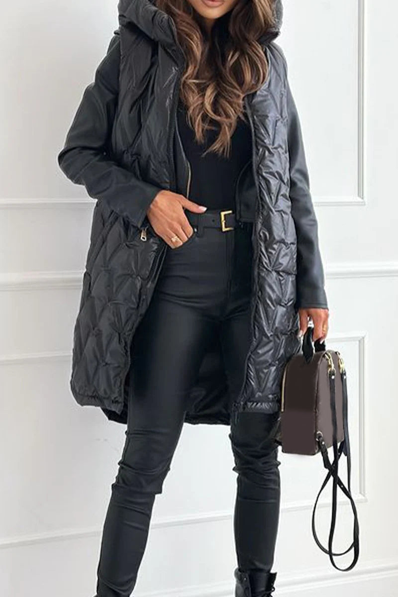 Manteau de gilet thermique à capuche à fermeture éclair multicolore d'hiver pour femme
