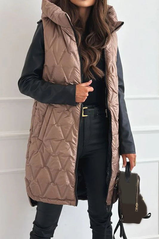 Manteau de gilet thermique à capuche à fermeture éclair multicolore d'hiver pour femme