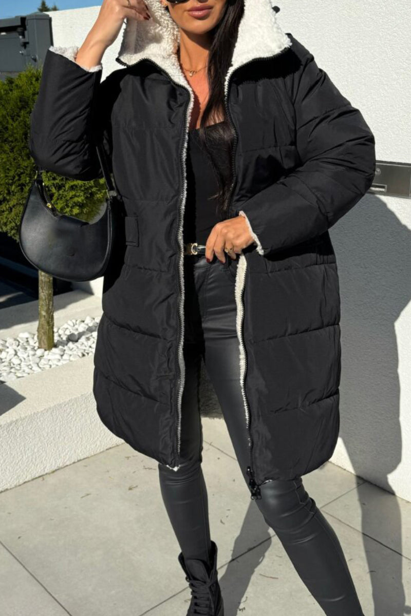 Manteau chaud en fourrure réversible à manches longues FHooded pour femme