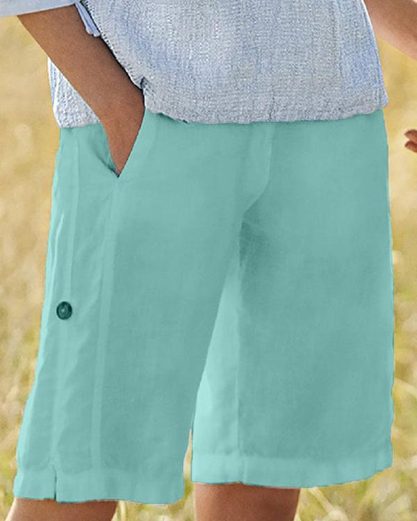Short boutonné décontracté en lin d'été