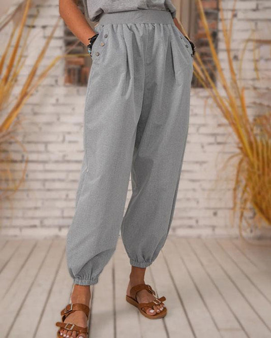 pantalon en lin à poche unie vintage