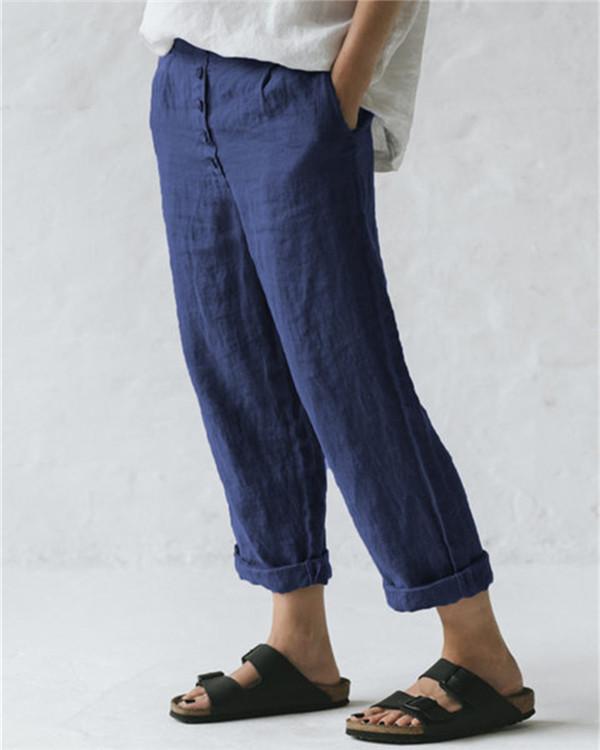 Pantalon d'extérieur quotidien en lin uni pour femmes, grande taille, décontracté