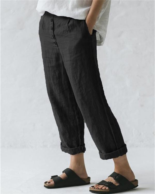 Pantalon d'extérieur quotidien en lin uni pour femmes, grande taille, décontracté