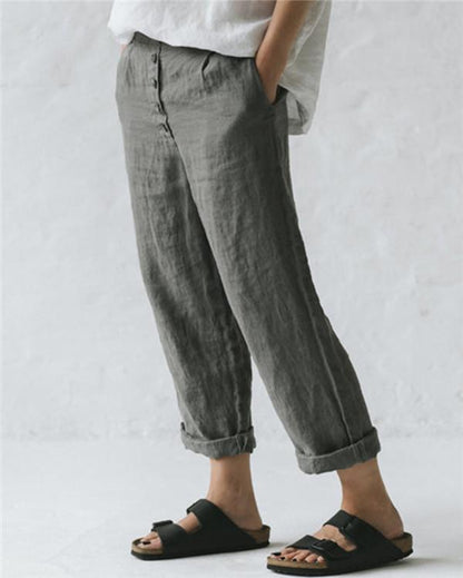 Pantalon d'extérieur quotidien en lin uni pour femmes, grande taille, décontracté