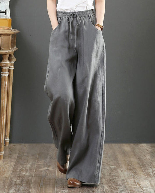 Pantalon ample décontracté en coton et lin pour femmes, jambes larges, S-3XL