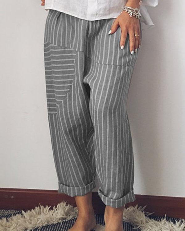 Pantalon en lin à jambes larges à rayures tendance