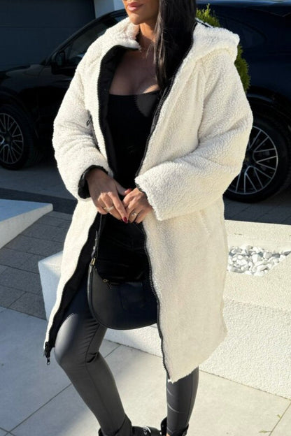 Manteau chaud en fourrure réversible à manches longues FHooded pour femme