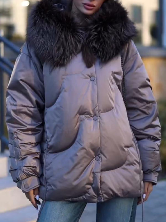 Manteau en coton décontracté à capuche et manches longues en fourrure pour femmes