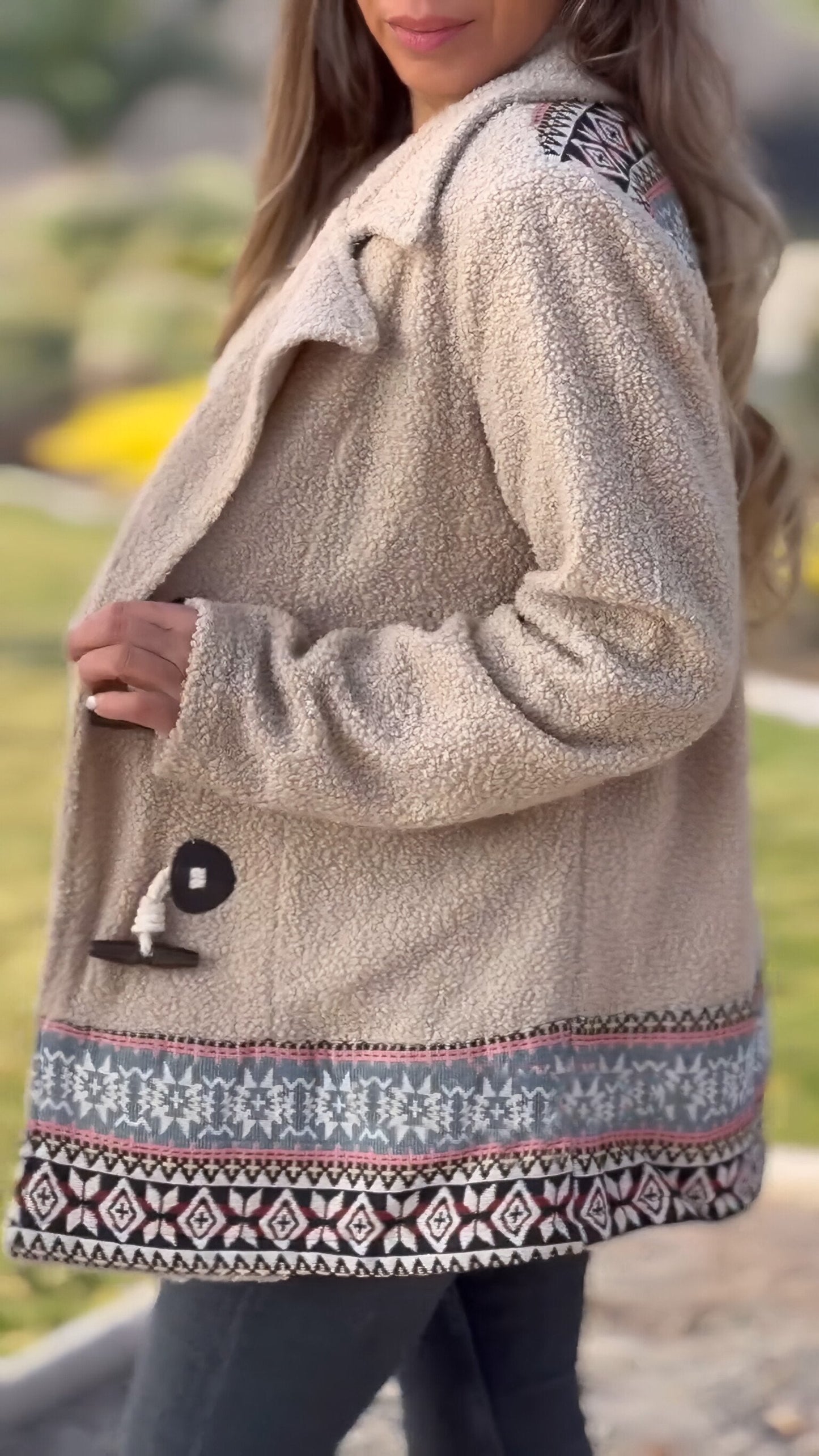 Duffle-coat à revers et manches longues pour femme