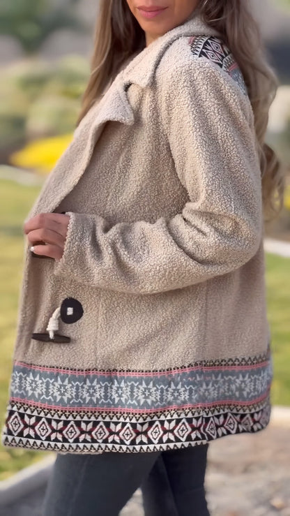 Duffle-coat à revers et manches longues pour femme