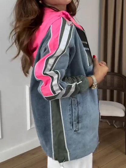 Manteau patchwork à capuche et manches longues pour femmes