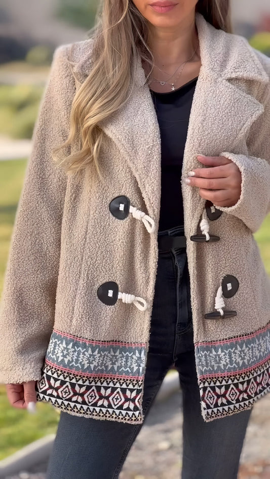 Duffle-coat à revers et manches longues pour femme