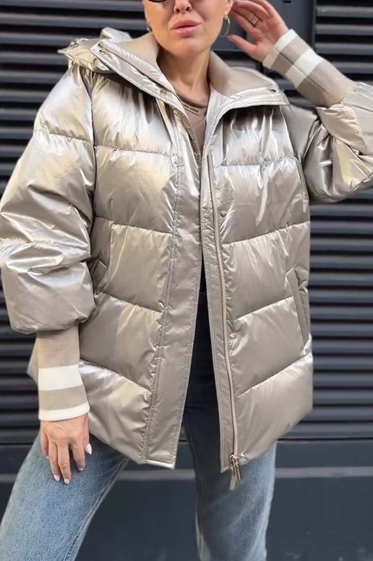 Manteau court décontracté en coton brillant pour femme