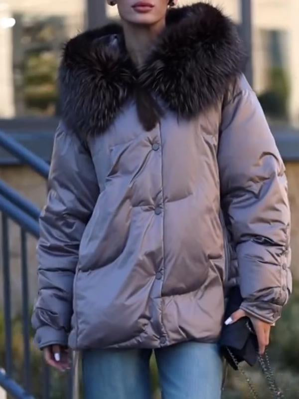 Manteau en coton décontracté à capuche et manches longues en fourrure pour femmes