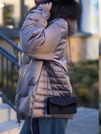 Manteau en coton décontracté à capuche et manches longues en fourrure pour femmes