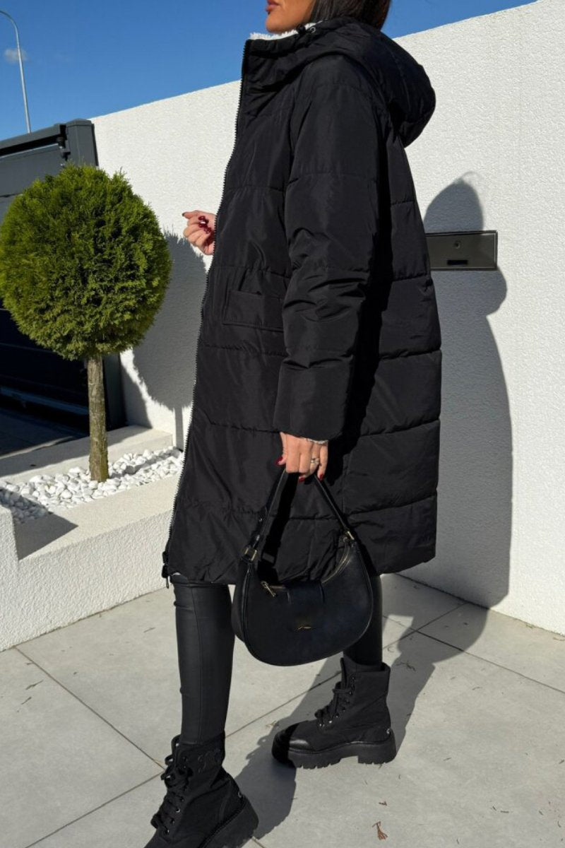 Manteau chaud en fourrure réversible à manches longues FHooded pour femme
