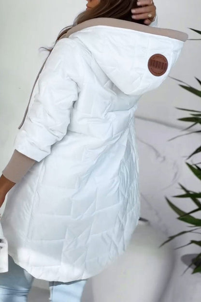 Manteau d'hiver à capuche et fermeture éclair de couleur unie pour femme