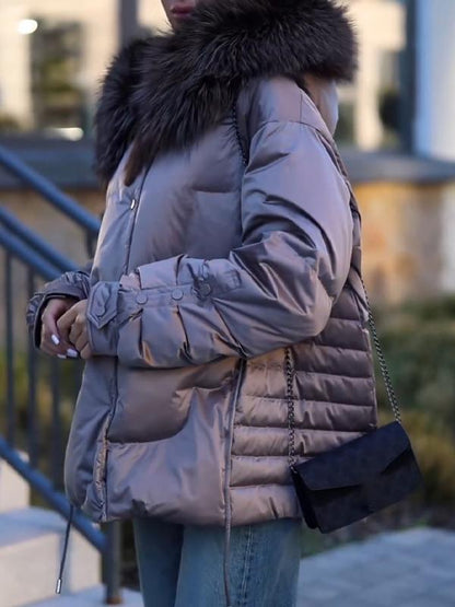 Manteau en coton décontracté à capuche et manches longues en fourrure pour femmes