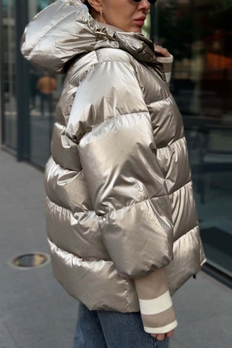 Manteau court décontracté en coton brillant pour femme