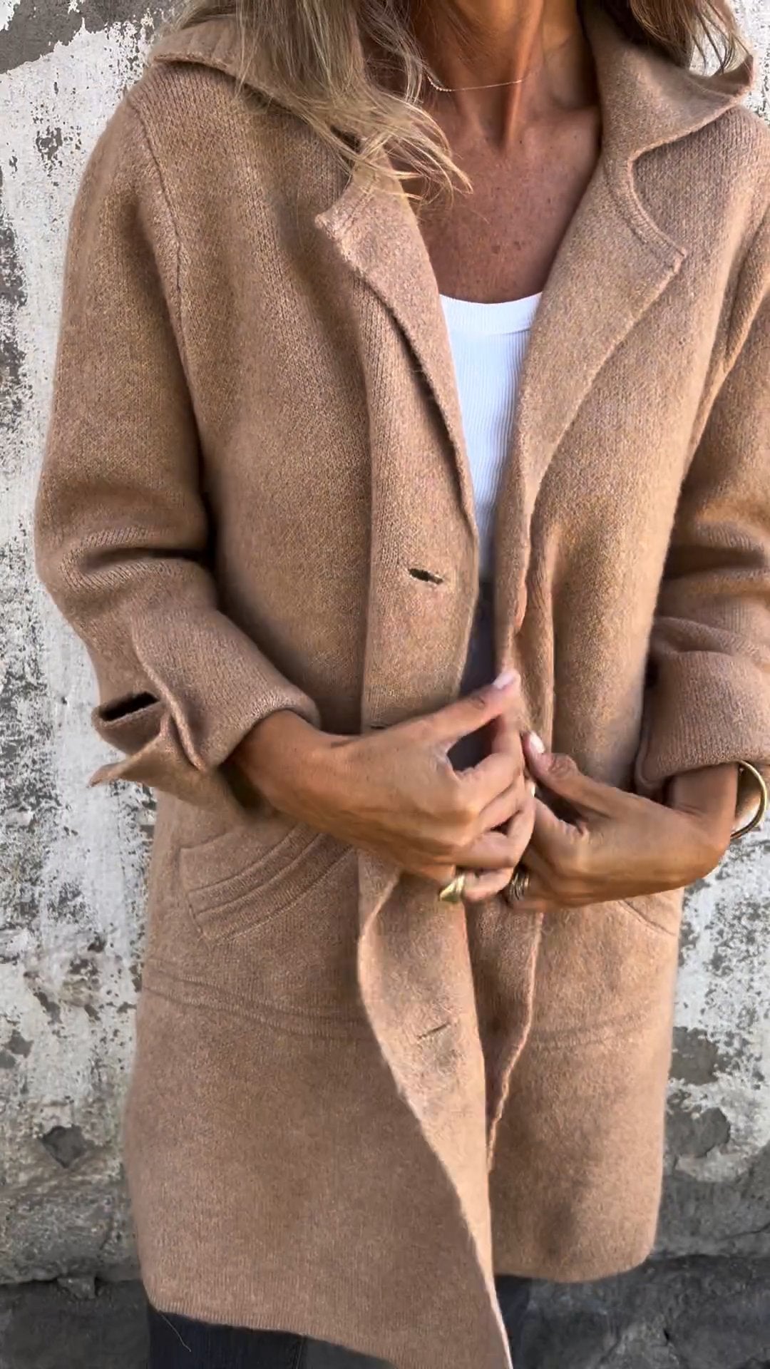 Manteau long décontracté à revers et simple boutonnage
