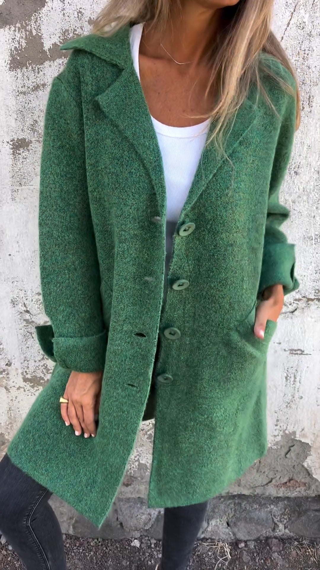 Manteau long décontracté à revers et simple boutonnage