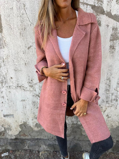 Manteau long décontracté à revers et simple boutonnage