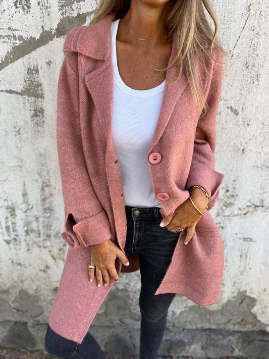 Manteau long décontracté à revers et simple boutonnage