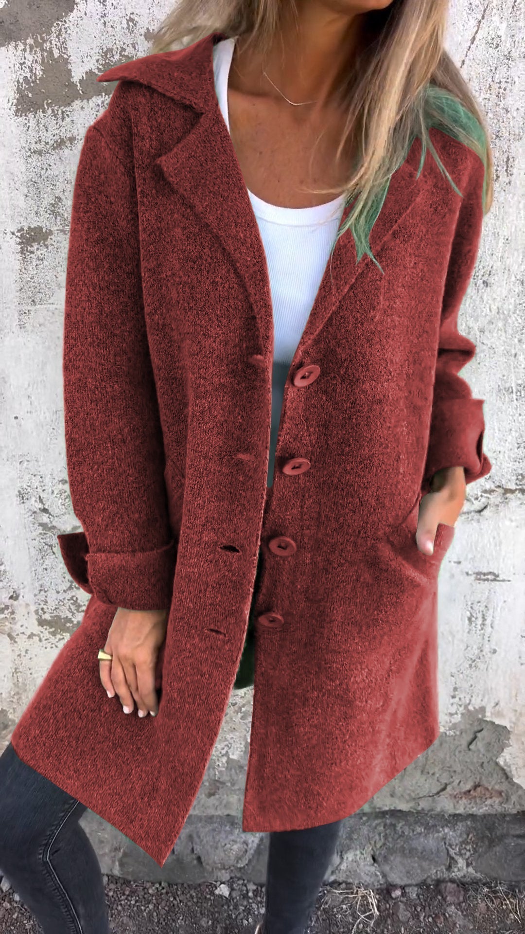 Manteau long décontracté à revers et simple boutonnage