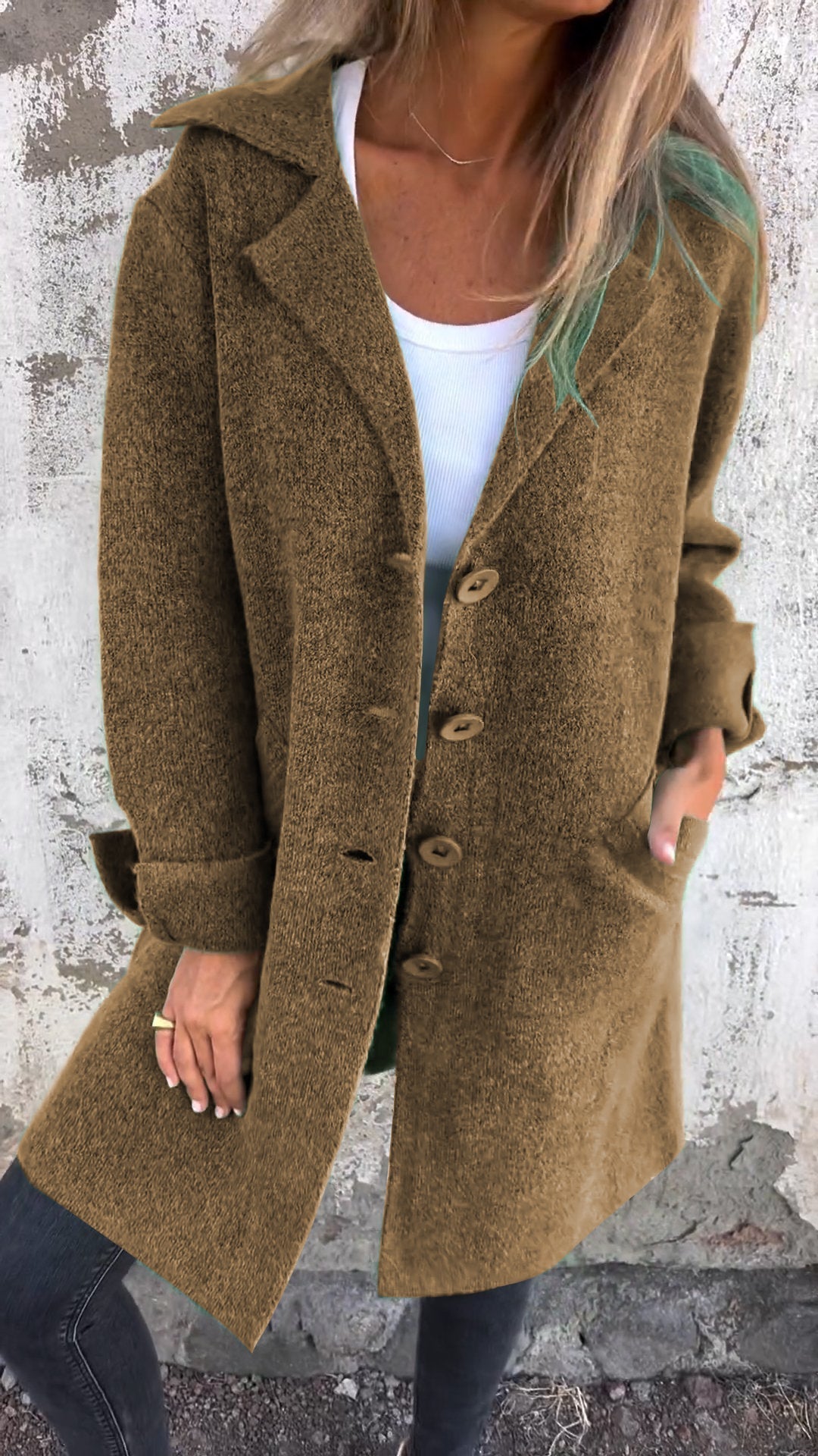 Manteau long décontracté à revers et simple boutonnage