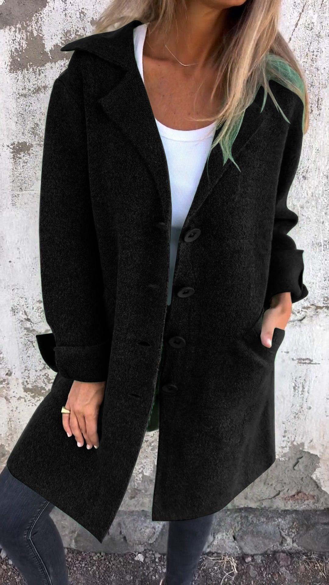 Manteau long décontracté à revers et simple boutonnage