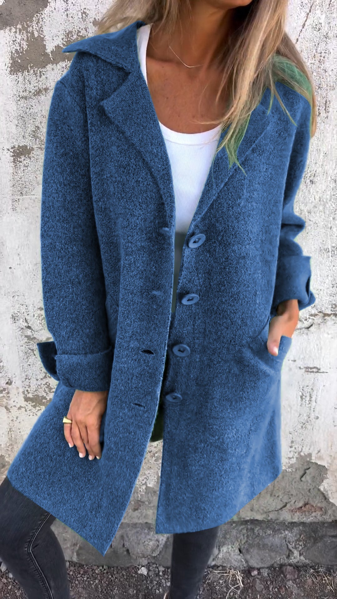 Manteau long décontracté à revers et simple boutonnage