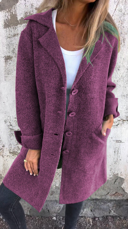 Manteau long décontracté à revers et simple boutonnage