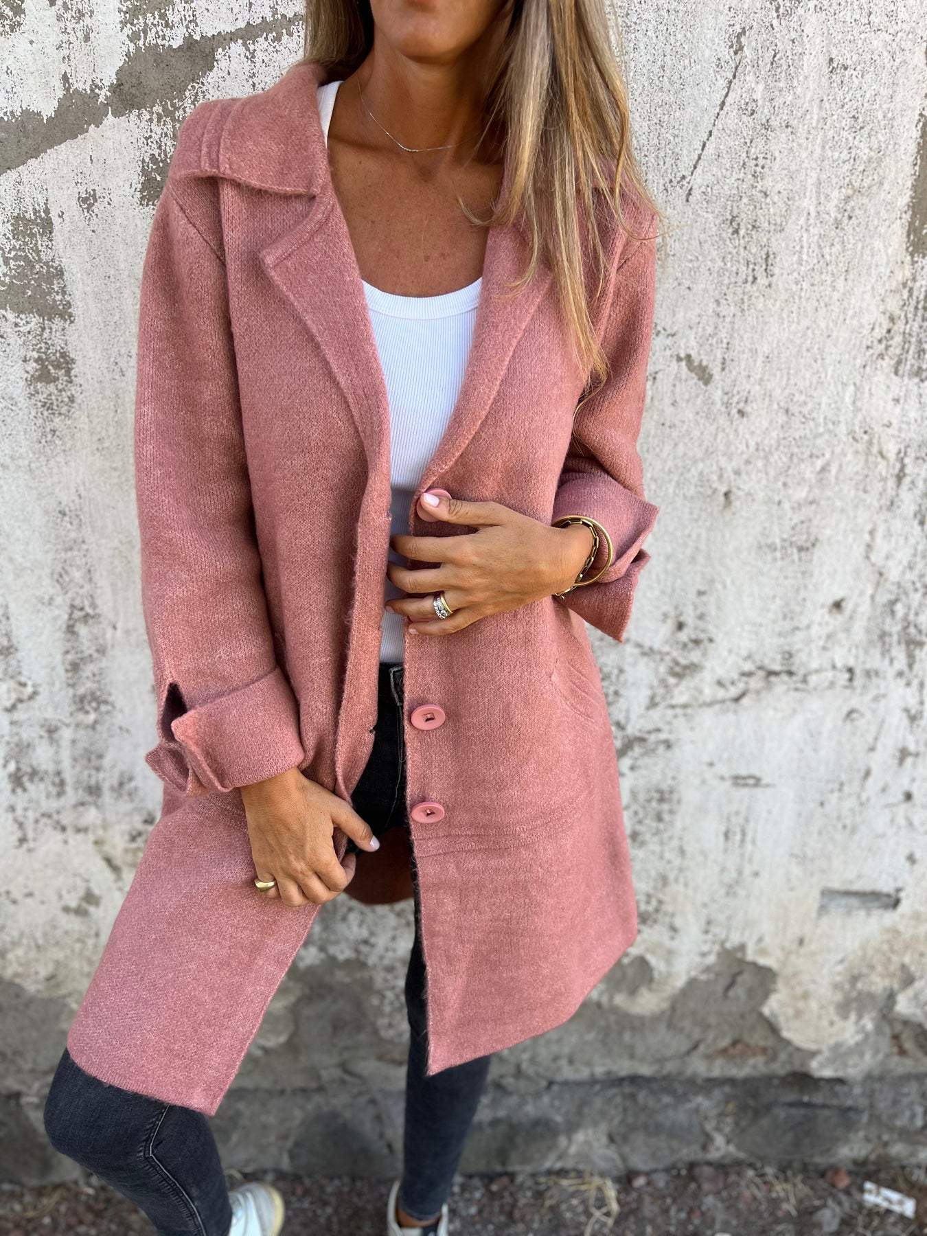 Manteau long décontracté à revers et simple boutonnage