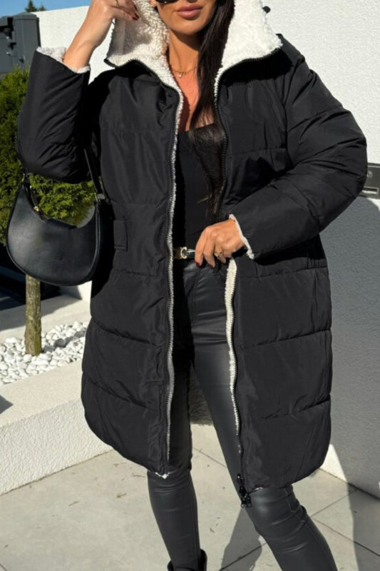 Manteau chaud en fourrure réversible à manches longues FHooded pour femme